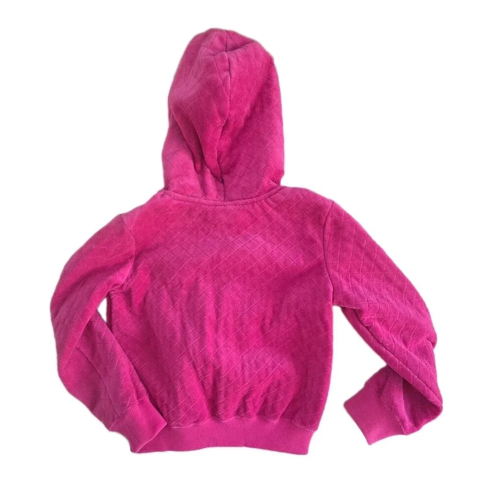 Vintage Gymboree Quilted Jacket Size 8 Pink Velour Hooded Full Zip Lined